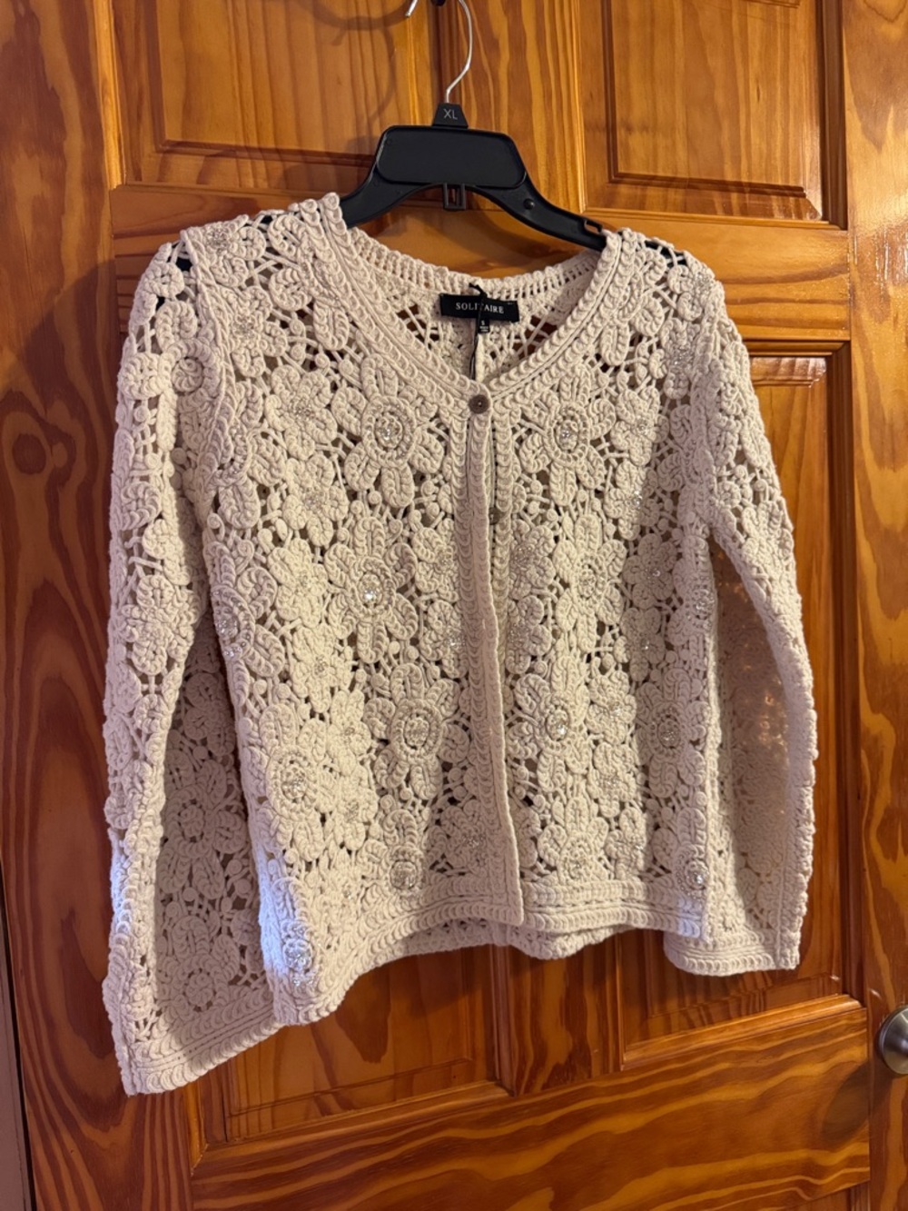 Solitaire Cream Crochet Floral Openwork Cardigan. 55% cotton   Size S And M